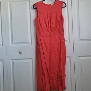 NEW REISS Coral Midi Dress With Pleated Front Sleeveless Size 8